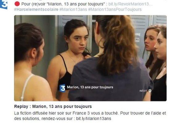 France 3 Tweet from its TV film Marion, 13 forever