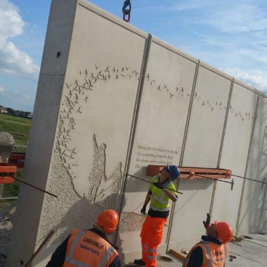 The Sea Swallow concrete units being installed at Rossall