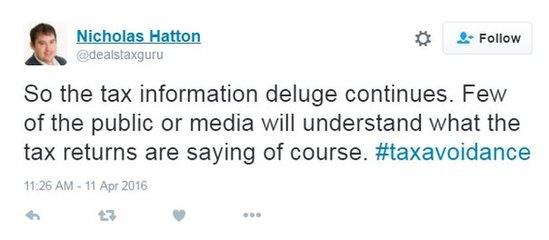 @dealstaxguru: 'so the tax information deluge continues. Few of the public or media will understand what the tax returns are saying of course. #taxavoidance'