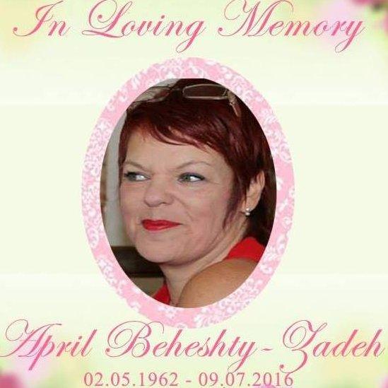 The front of the order of service for Leyli's mum April