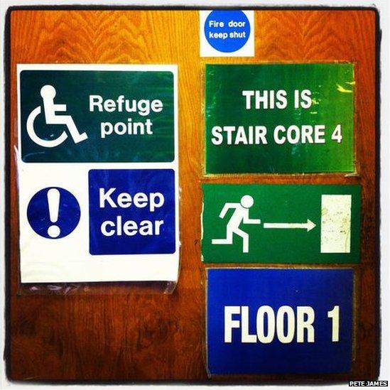 Various signs in the library