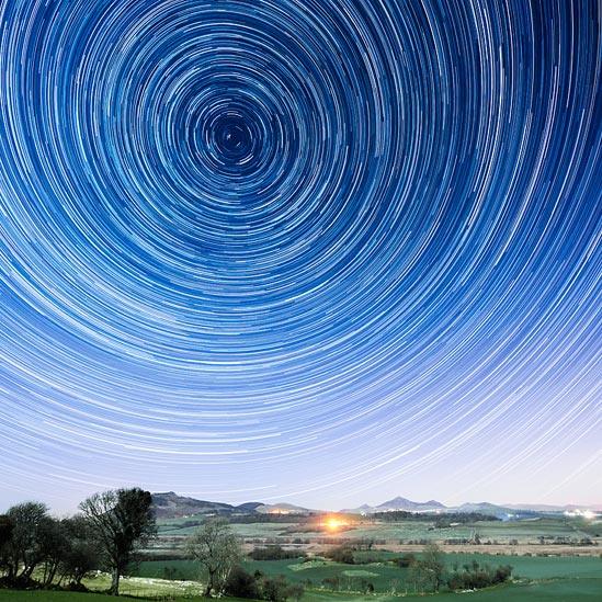 A star trail of Polaris as seen from Pwllheli