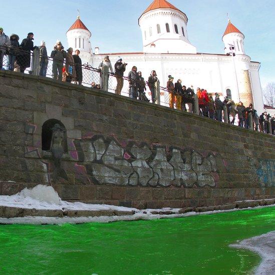 River Vilnele green in Vilnius