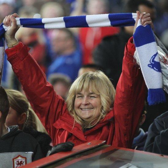 Cardiff City fan celebrates