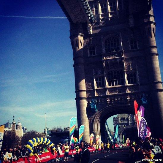 Runners cross Tower Bridge. Photo Keith Fowler