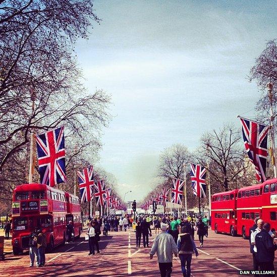 People walk towards the finish line on The Mall. Photo: Dan Williams