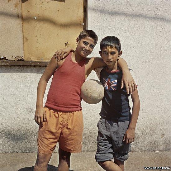 Two boys with a football