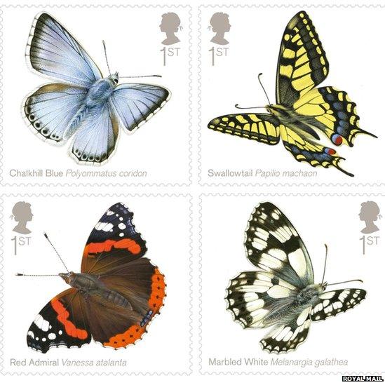 Four butterfly stamps