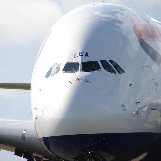 British Airways' first A380 superjumbo at Cardiff Airport