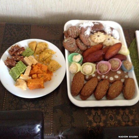 A selection of Eid sweets and pastries on plates. Photo: Nadeem Shaikh