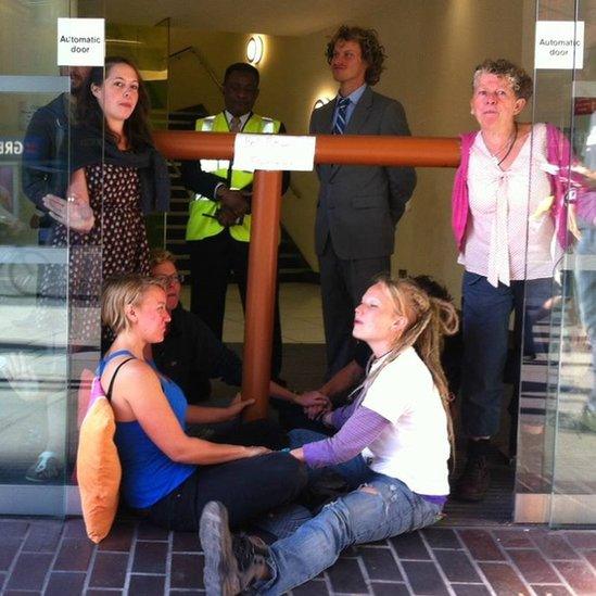 Protesters blockade Bell Pottinger's HQ