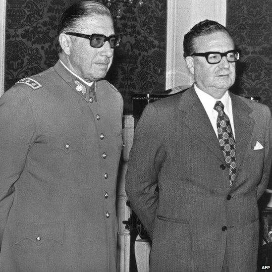 General Augusto Pinochet (left) poses with Chilean president Salvador Allende