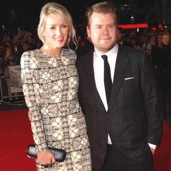 James Corden and his wife Julia Carey arrive at the premiere of One Chance