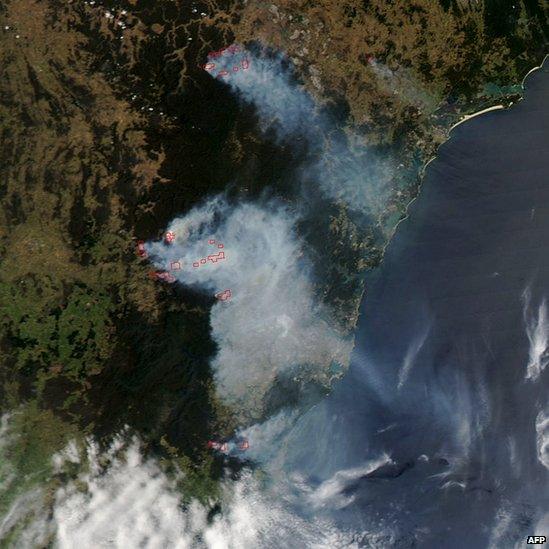 Nasa satellite image shows smoke from bushfires burning near Sydney