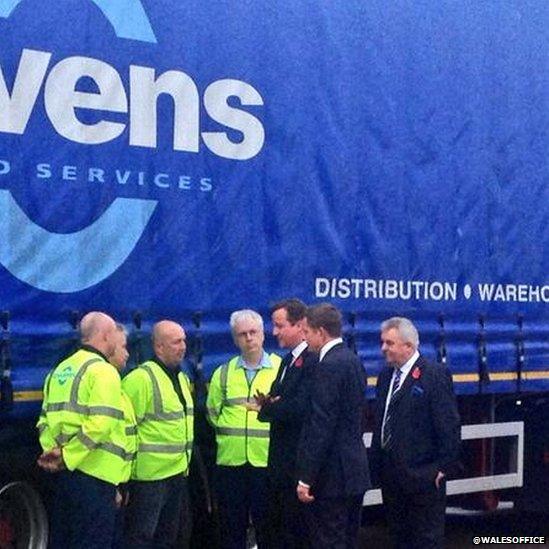 Mr Cameron and Mr Jones also made a visit to a road haulage company which would benefit from the new M4 relief road