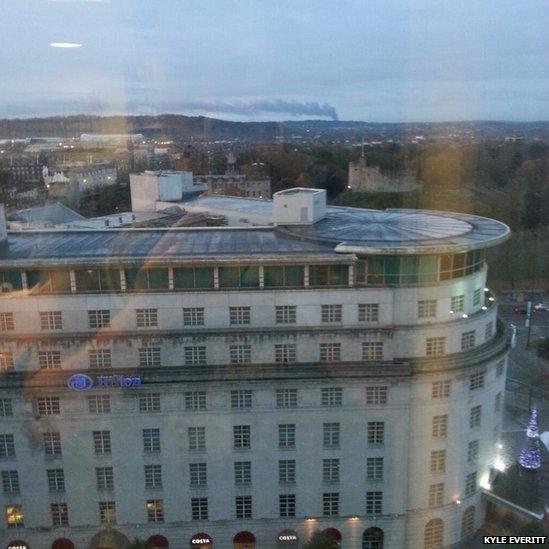 The smoke can be seen from Cardiff city centre