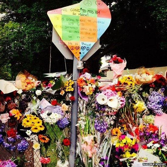 Flowers outside Mr Mandela's home. Photo: Nasima Joulay