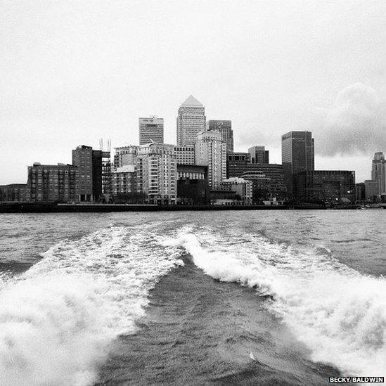 View of Canary Wharf from the River Thames