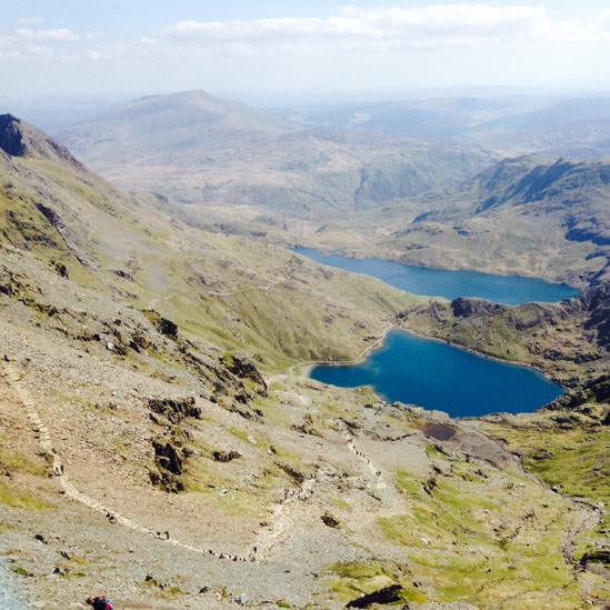 Llyn Llydaw and walkers on the Pyg track