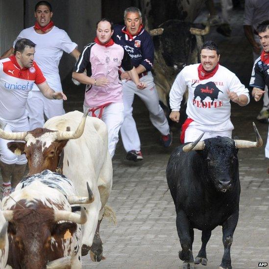 Bull run in Pamplona (7 July 2014)