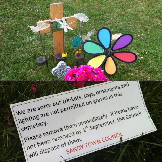 Grave and notice in Sandy Cemetery