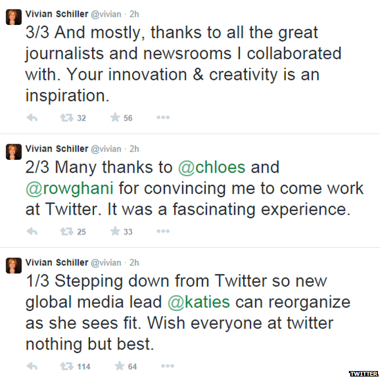 Twitter's news chief Vivian Schiller's feed