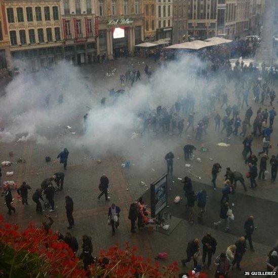 Everton fans clash with police