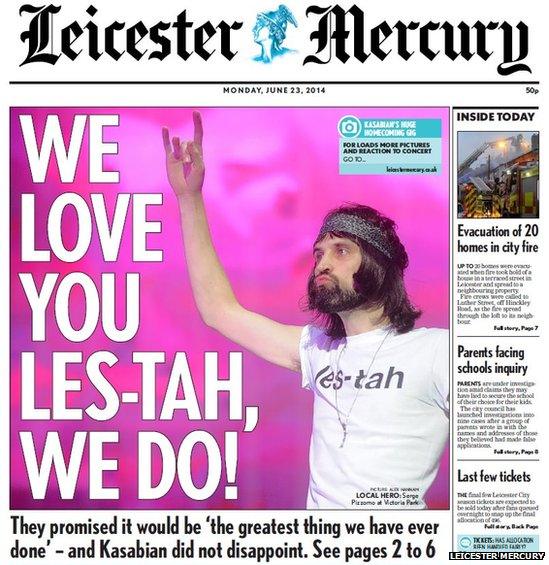 Front page of the Leicester Mercury