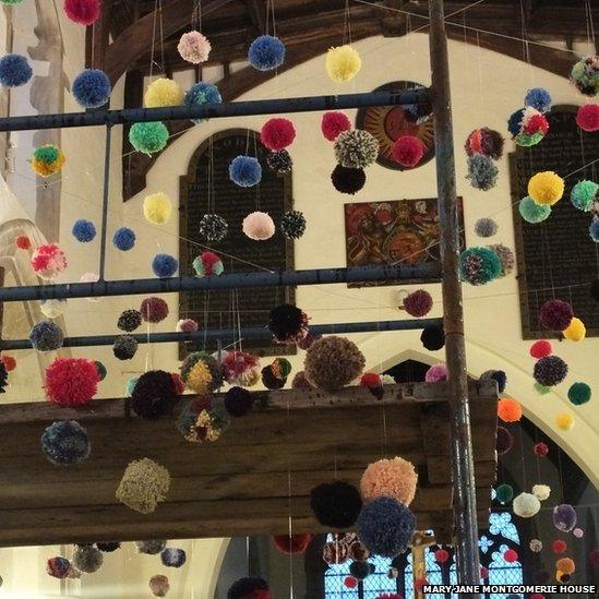 Pom pom art in Cambridgeshire church