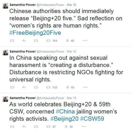 Screencap of Samantha Power's tweets on March 12