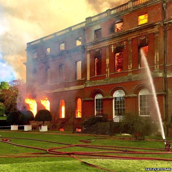 Clandon Park on fire