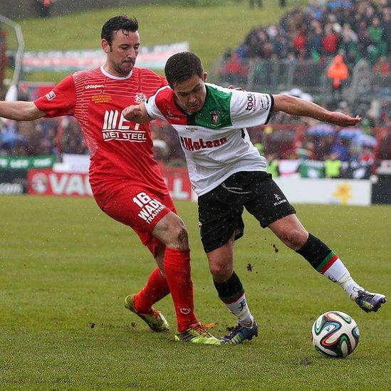 Portadown midfielder Michael Gault who was aiming for a sixth Irish Cup medal in action against Glentoran's Jordan Stewart