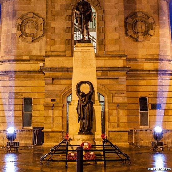 Search lights were placed in front of Coleraine town hall on Friday evening