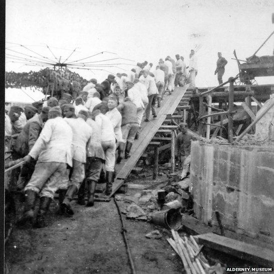 Troops installing a gun emplacement