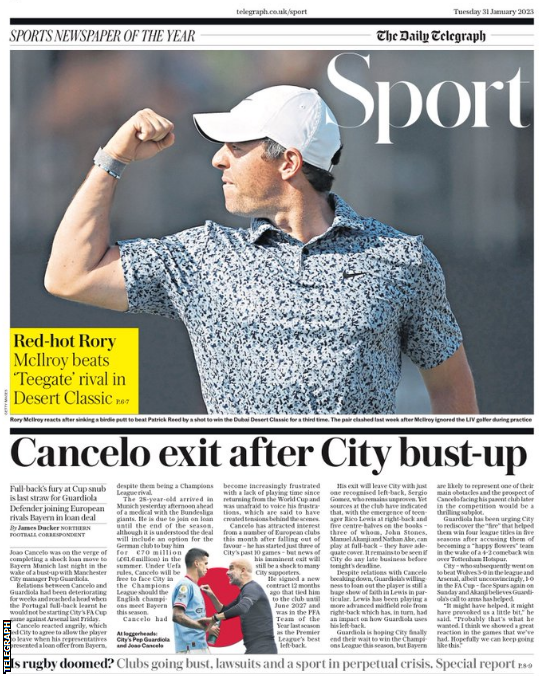 The sport section of the Daily Telegraph