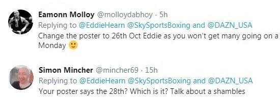 Twitter reaction to Eddie Hearn putting wrong date on fight poster