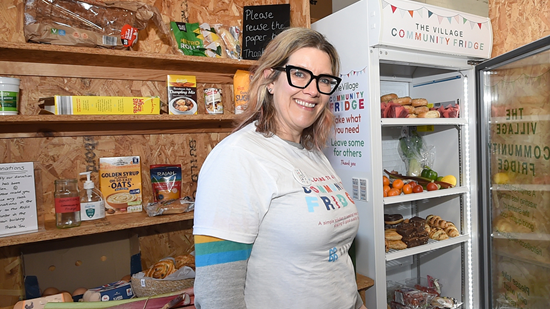 picture of woman and fridge 