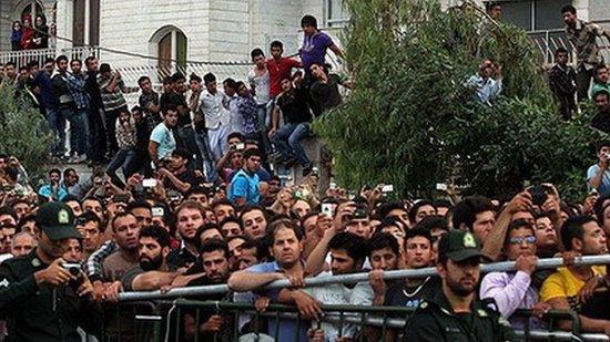 Crowd is watching public hanging in Tehran