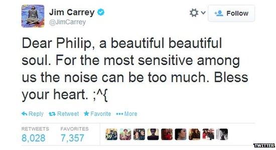 Jim Carrey's tweet on Philip Seymour Hoffman's death