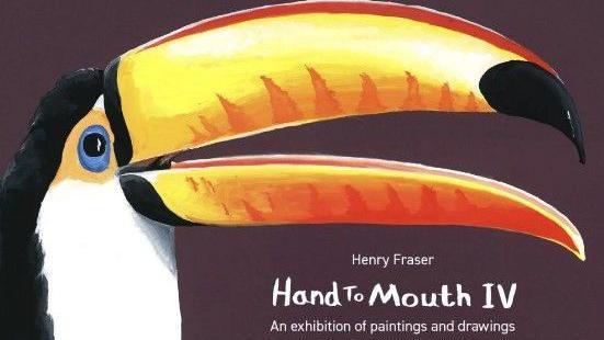 A poster promoting Henry Fraser's new exhibition Hand to Mouth IV has an image of a pelican on it.