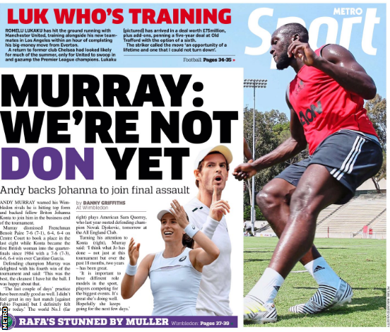 Metro carried images of Romelu Lukaku training with Manchester United for the first time