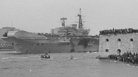 The task force aircraft carriers sailed from Portsmouth in April 1982