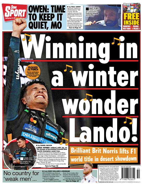 Star back page: 'Winning in a winter wonder Lando'