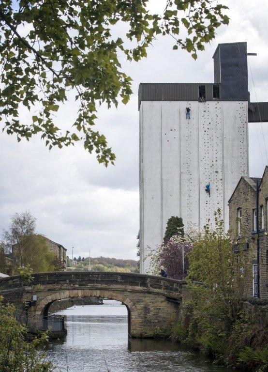 Climbing wall at ROKT outdoor climbing centre in Brighouse