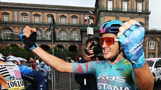 Davide Ballerini celebrates winning stage six of the Giro d'Italia