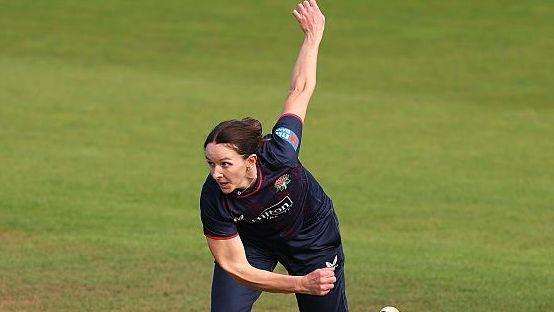 Lancashire and England's Kate Cross in full delivery stride