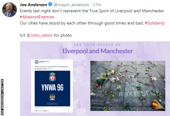 Tweet by Mayor of Liverpool Joe Anderson