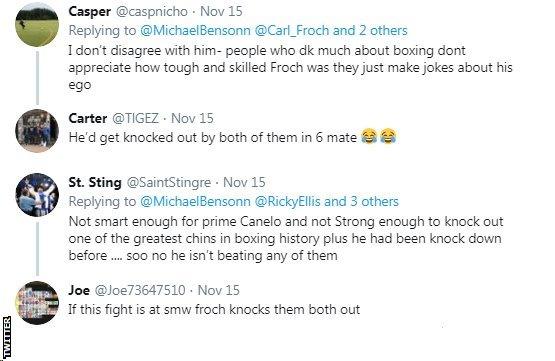 Twitter reaction to Carl Froch saying he'd beat Canelo and Golovkin