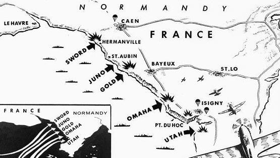 Map Detailing Allied Invasion of Normandy