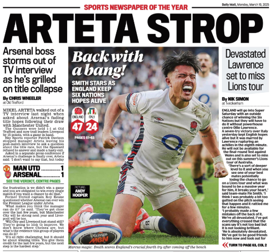 Back page of the Daily Mail on 10 March 2025